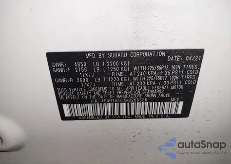 2021 Subaru Outback Premium from USA, damaged, VIN 4S4BTAFC7M3206536
